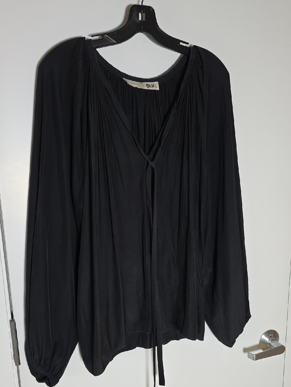 Ramy Brook Black Peasant Tie-Neck Blouse